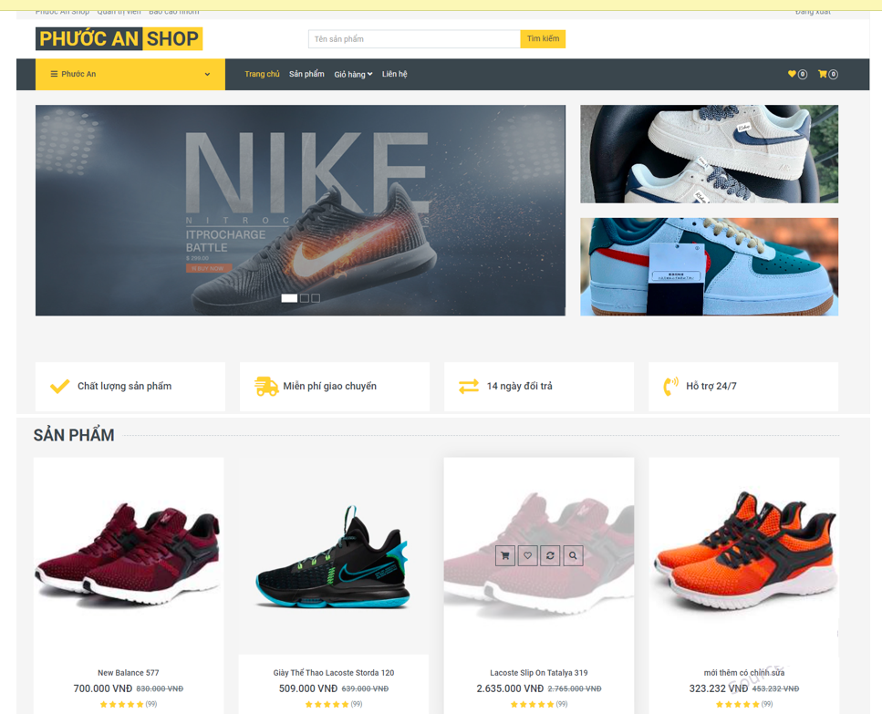 Mã nguồn website shop bán giày thể thao bằng PHP + database + báo cáo